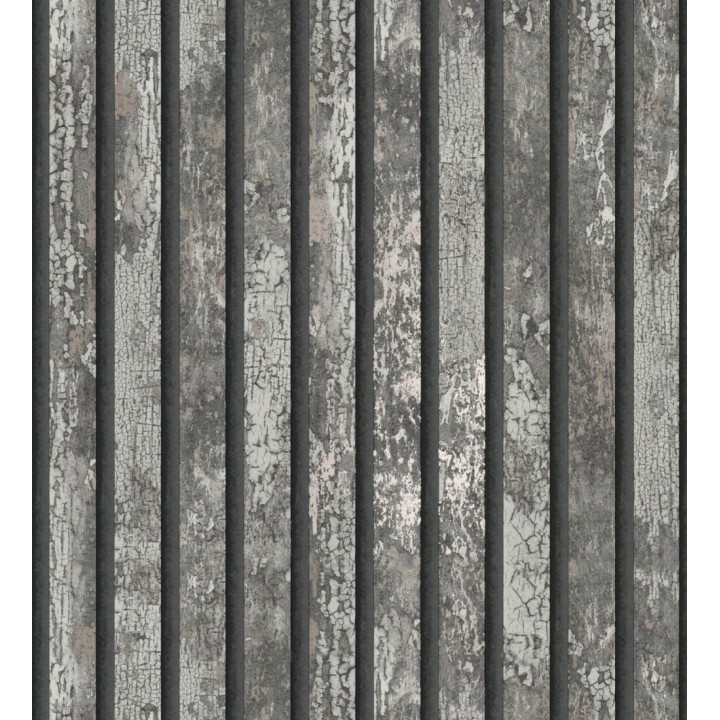 Papel pintado efecto listones de madera envejecida con detalles metalizados - Oslo Lattes 682387
