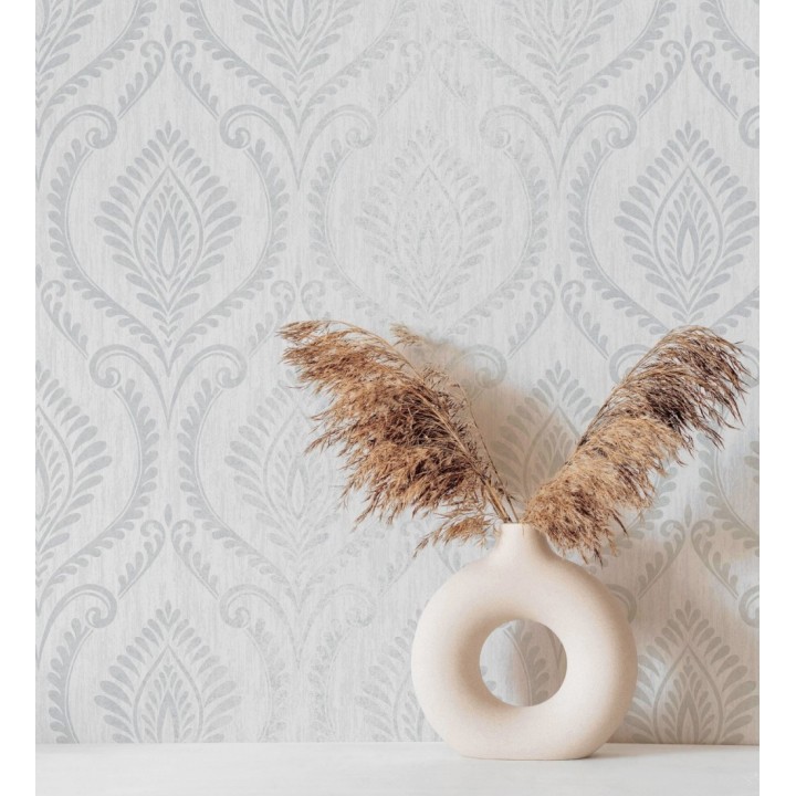 Papel pintado de damasco metalizado elegante y moderno fondo gris claro - Victorian Velvet 682389