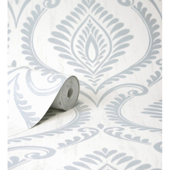 Papel pintado de damasco metalizado elegante y moderno fondo blanco - Victorian Velvet 682390