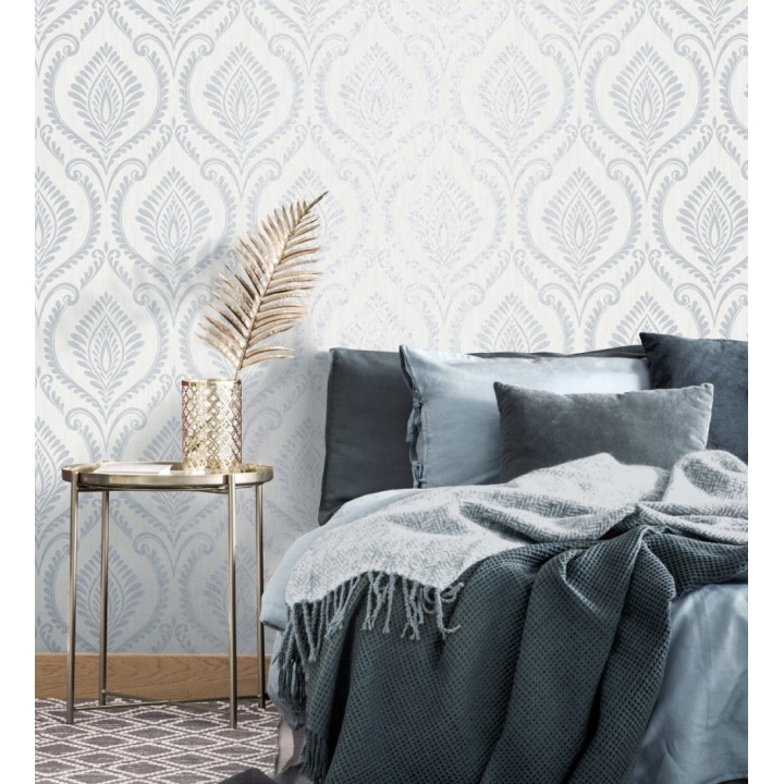 Papel pintado de damasco metalizado elegante y moderno fondo blanco - Victorian Velvet 682390