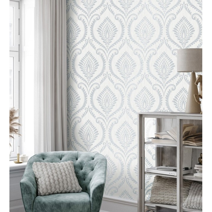 Papel pintado de damasco metalizado elegante y moderno fondo blanco - Victorian Velvet 682390