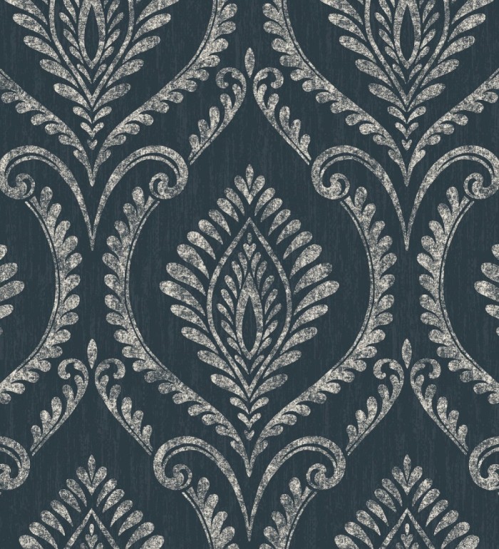 Papel pintado de damasco metalizado elegante y moderno fondo azul oscuro - Victorian Velvet 682391
