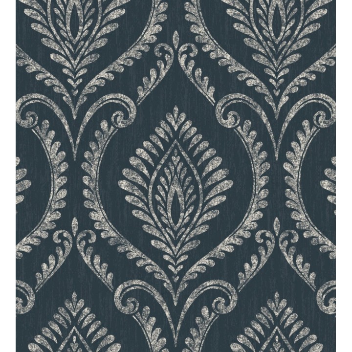 Papel pintado de damasco metalizado elegante y moderno fondo azul oscuro - Victorian Velvet 682391