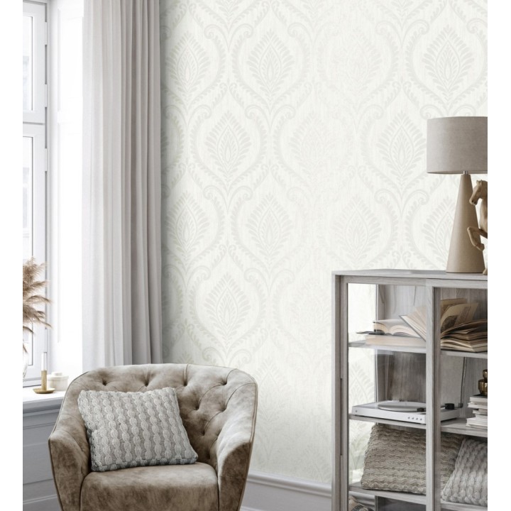 Papel pintado de damasco nácar elegante y moderno fondo blanco - Victorian Velvet 682392