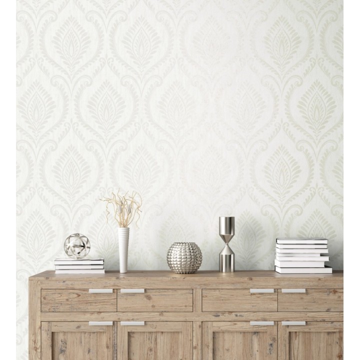 Papel pintado de damasco nácar elegante y moderno fondo blanco - Victorian Velvet 682392