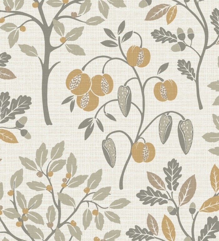 Papel pintado de dibujo de plantas y frutos ligeramente texturizado - Maison Cheryl 682393