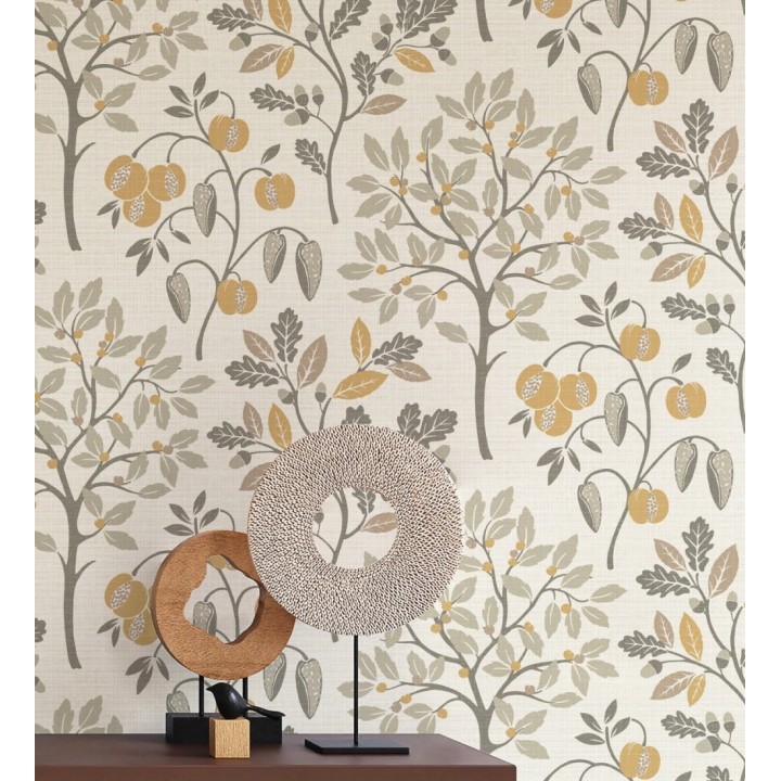 Papel pintado de dibujo de plantas y frutos ligeramente texturizado - Maison Cheryl 682393