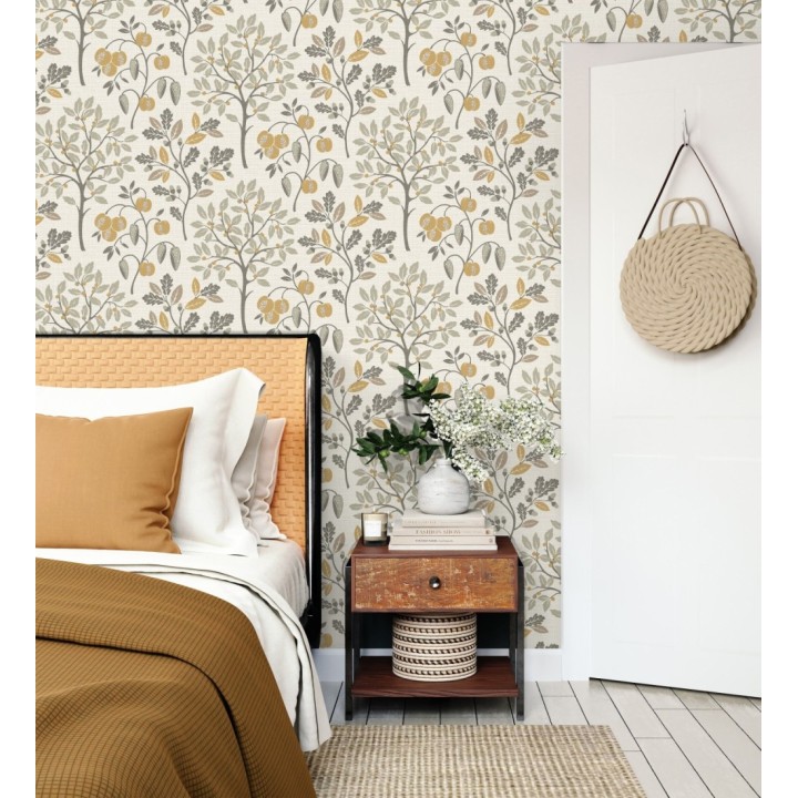 Papel pintado de dibujo de plantas y frutos ligeramente texturizado - Maison Cheryl 682393