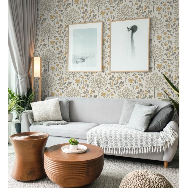 Papel pintado de dibujo de plantas y frutos ligeramente texturizado - Maison Cheryl 682393