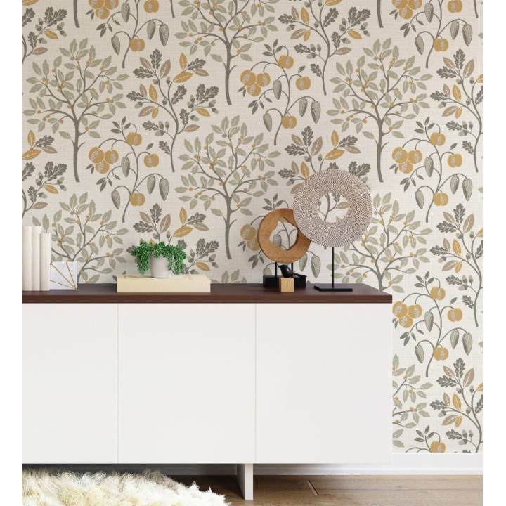 Papel pintado de dibujo de plantas y frutos ligeramente texturizado - Maison Cheryl 682393