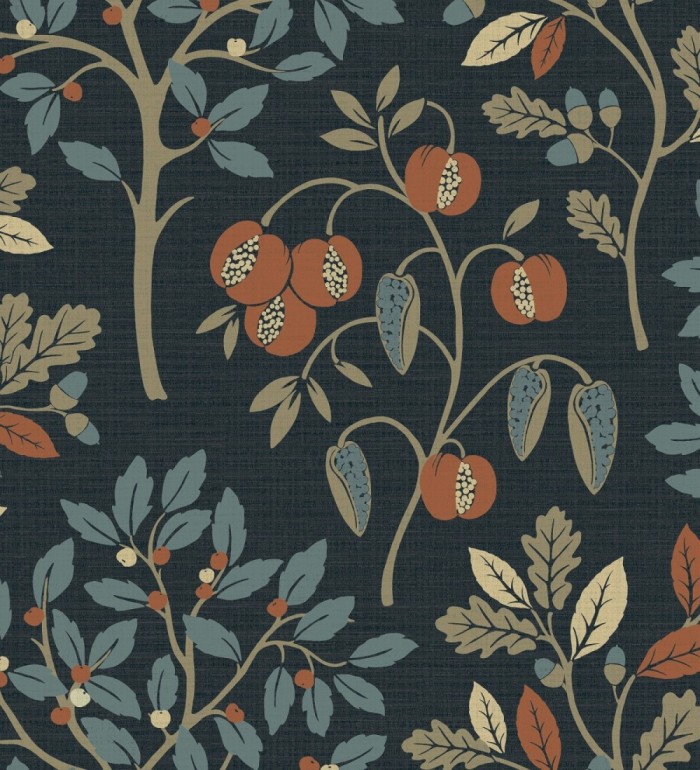 Papel pintado de dibujo de plantas y frutos ligeramente texturizado - Maison Cheryl 682394