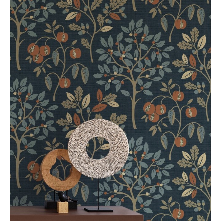 Papel pintado de dibujo de plantas y frutos ligeramente texturizado - Maison Cheryl 682394