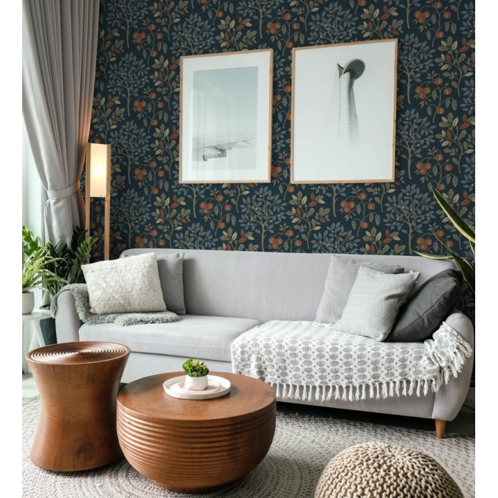 Papel pintado de dibujo de plantas y frutos ligeramente texturizado - Maison Cheryl 682394