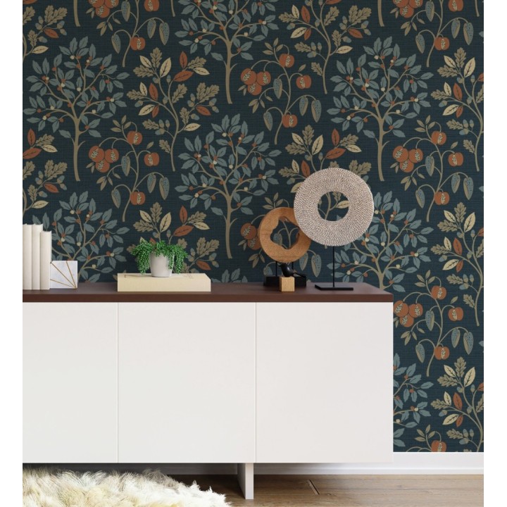 Papel pintado de dibujo de plantas y frutos ligeramente texturizado - Maison Cheryl 682394