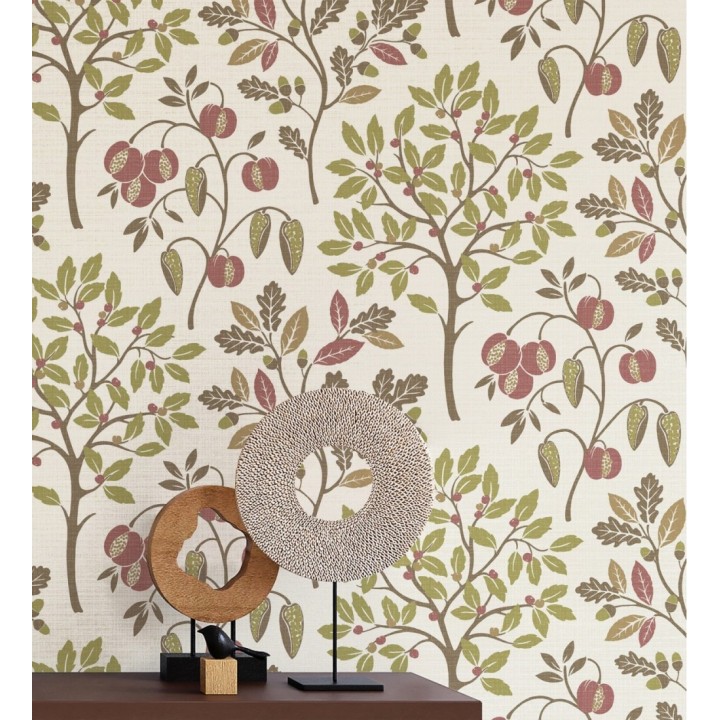 Papel pintado de dibujo de plantas y frutos ligeramente texturizado - Maison Cheryl 682395