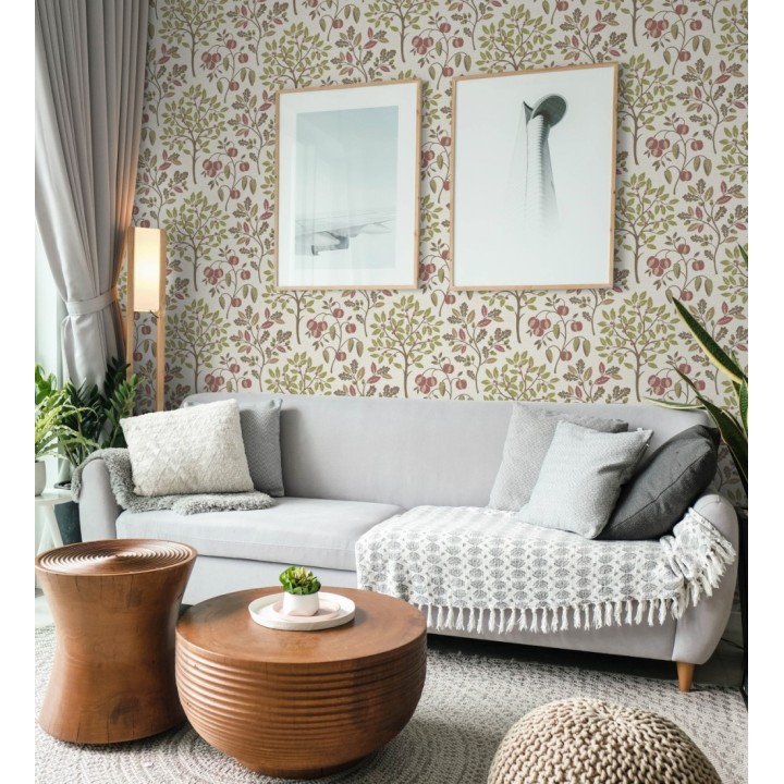 Papel pintado de dibujo de plantas y frutos ligeramente texturizado - Maison Cheryl 682395