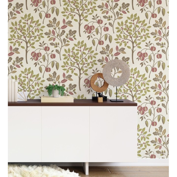 Papel pintado de dibujo de plantas y frutos ligeramente texturizado - Maison Cheryl 682395
