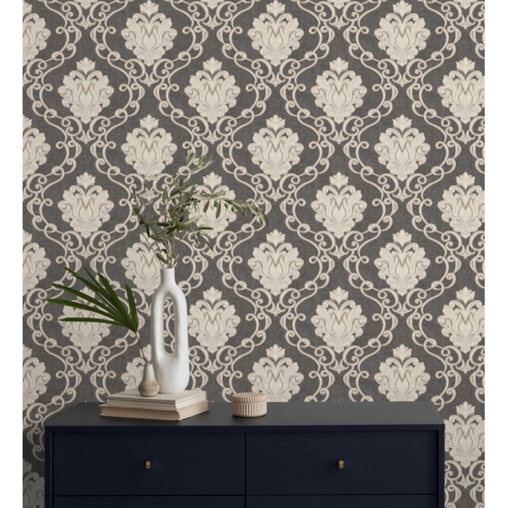 Papel pintado de damascos victorianos en relieve con estilo neobarroco - Adamo 682405