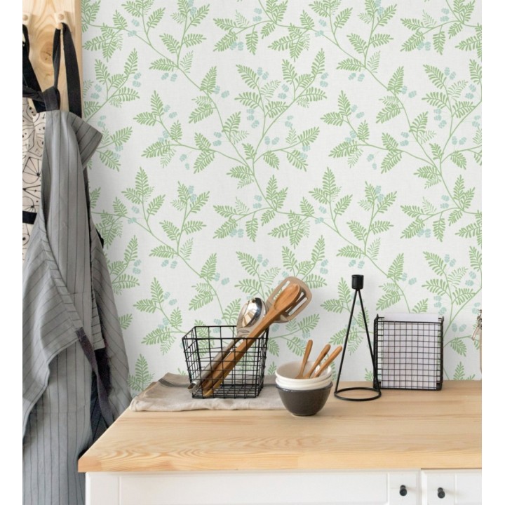 Papel pintado de hojas verdes y agua marina - Kimberly 682406