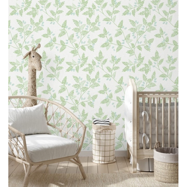 Papel pintado de hojas verdes y agua marina - Kimberly 682406