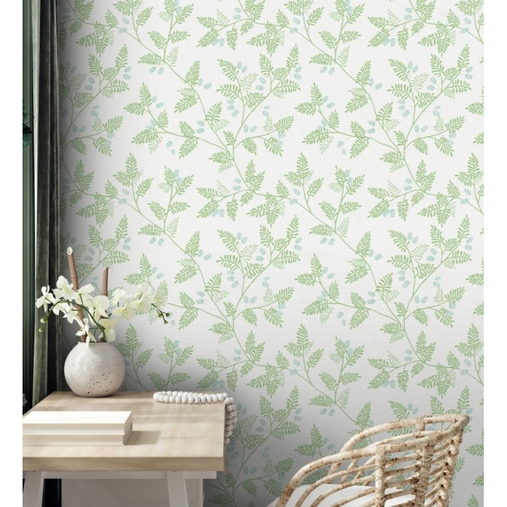 Papel pintado de hojas verdes y agua marina - Kimberly 682406