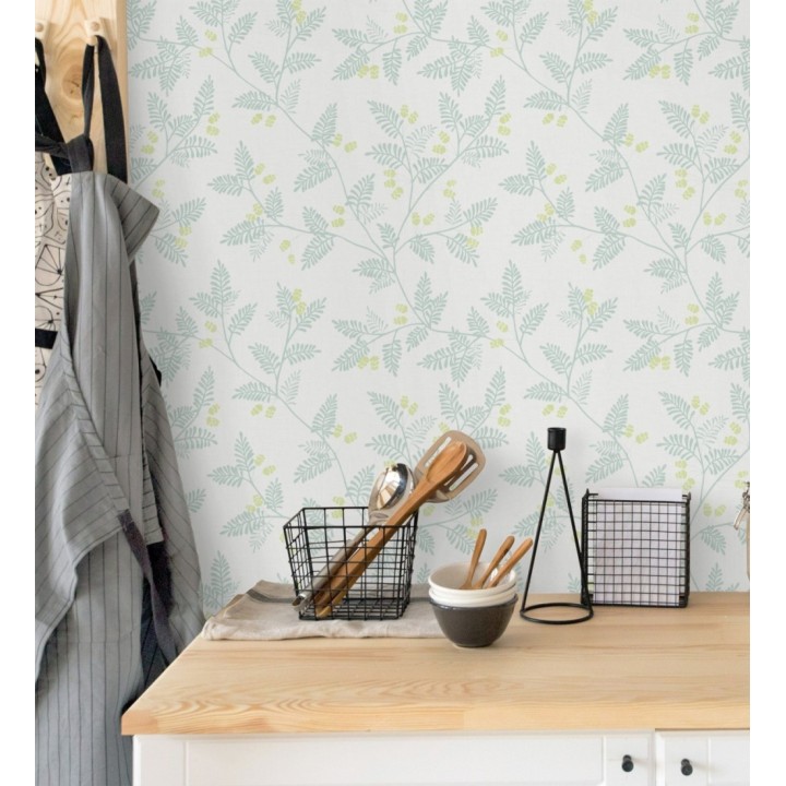 Papel pintado con hojas de helecho gris y verde lima - Kimberly 682407