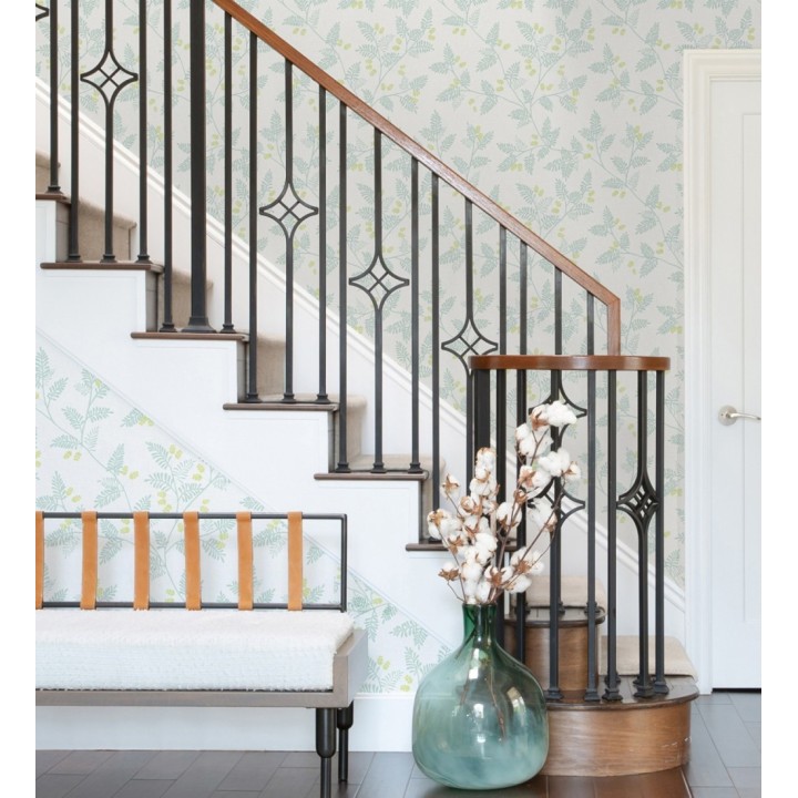 Papel pintado con hojas de helecho gris y verde lima - Kimberly 682407