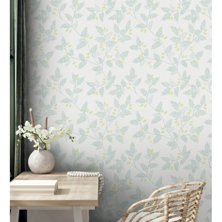 Papel pintado con hojas de helecho gris y verde lima - Kimberly 682407