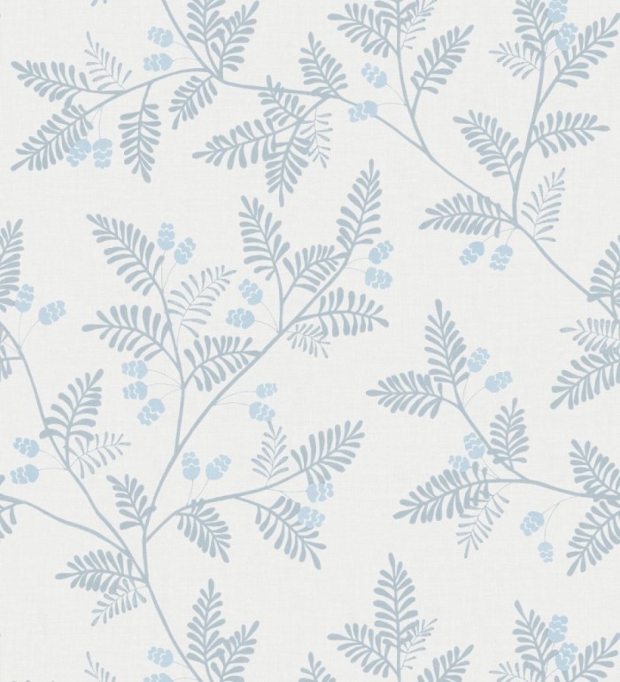 Papel pintado con hojas de helecho grises y azul - Kimberly 682408