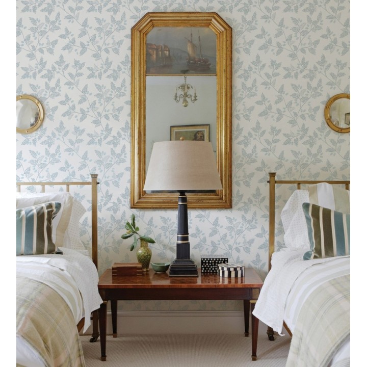 Papel pintado con hojas de helecho grises y azul - Kimberly 682408