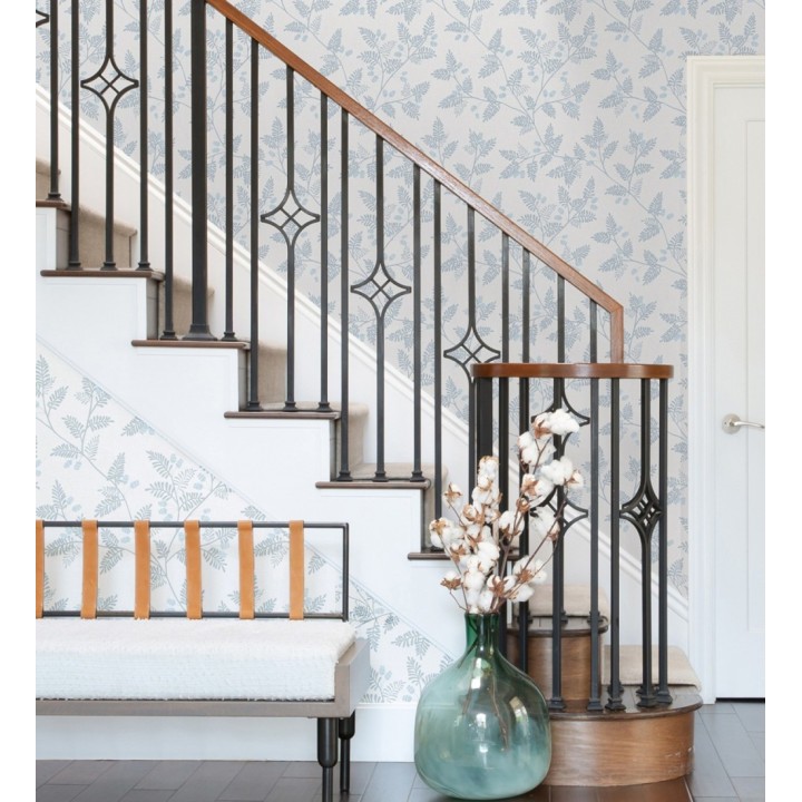 Papel pintado con hojas de helecho grises y azul - Kimberly 682408