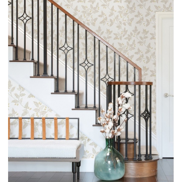 Papel pintado de hojas beige y ocre - Kimberly 682409