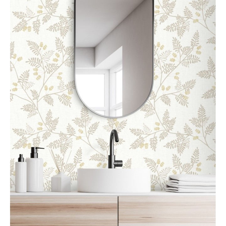 Papel pintado de hojas beige y ocre - Kimberly 682409