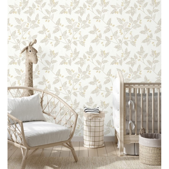 Papel pintado de hojas beige y ocre - Kimberly 682409
