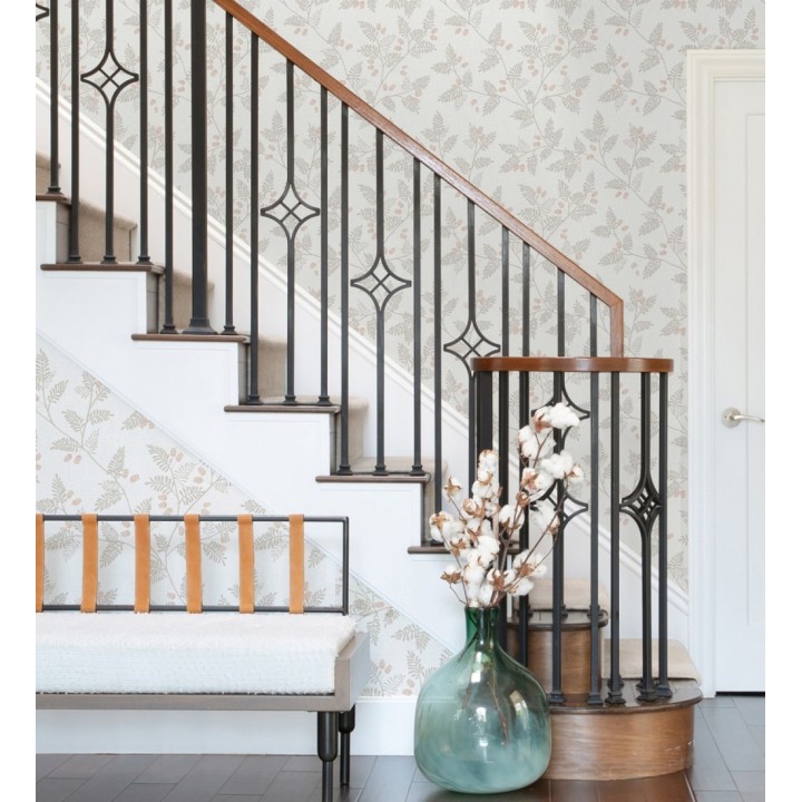 Papel pintado con hojas de helecho beige y rosa - Kimberly 682410