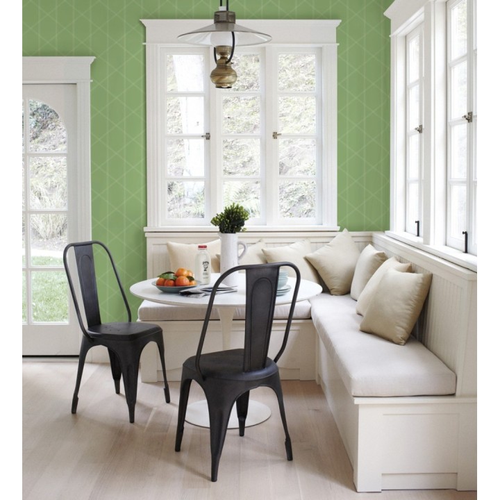 Papel pintado de rombos imitación tela cosida verde - Derek 682411