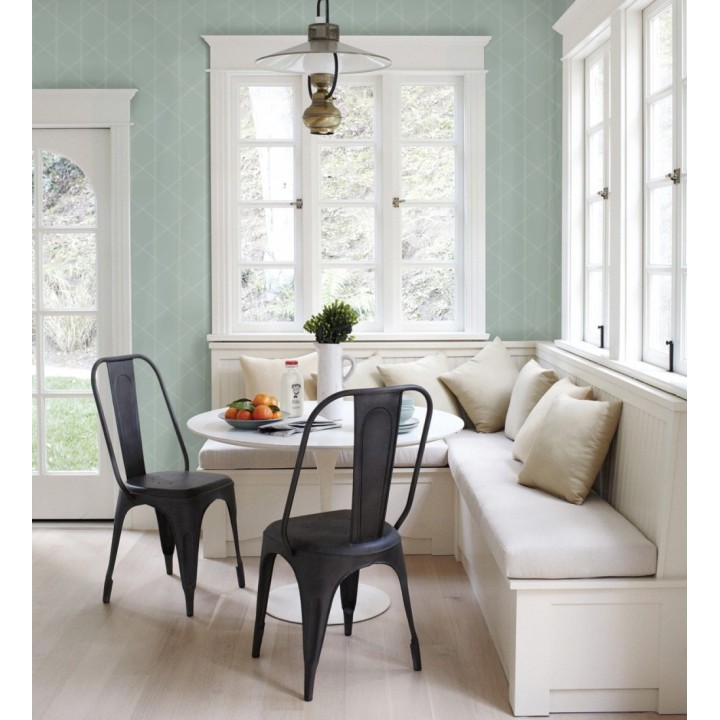 Papel pintado de rombos imitación tela cosida verde agua - Derek 682412