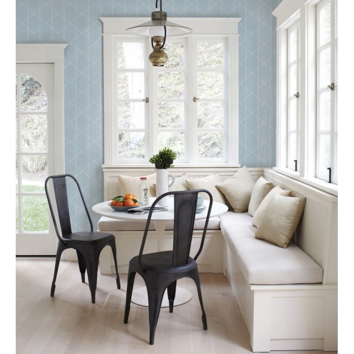 Papel pintado de rombos imitación tela cosida celeste - Derek 682413