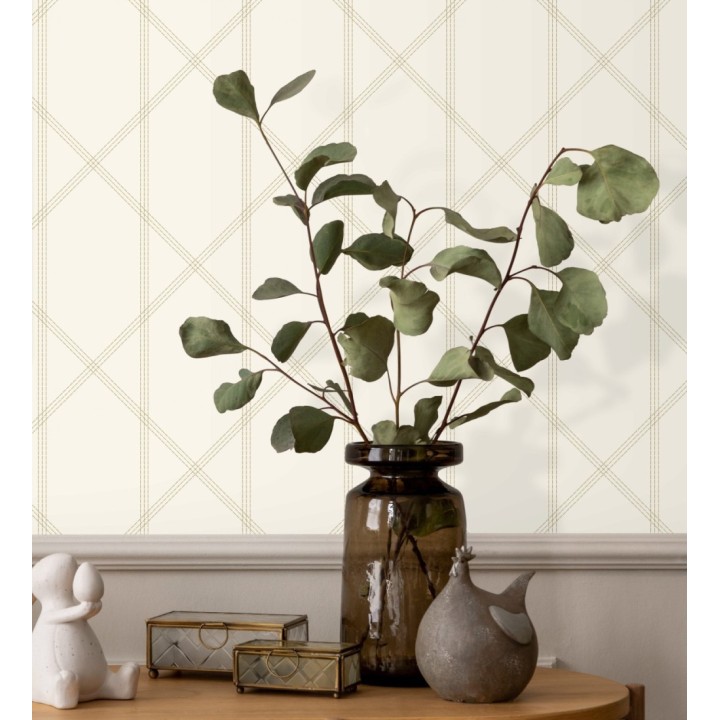 Papel pintado de rombos imitación tela cosida beige - Derek 682414