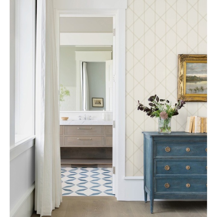 Papel pintado de rombos imitación tela cosida beige - Derek 682414