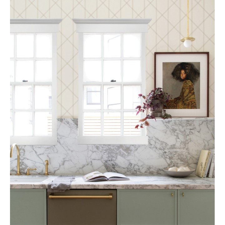 Papel pintado de rombos imitación tela cosida beige - Derek 682414