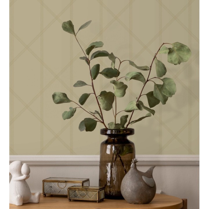 Papel pintado de rombos imitación tela cosida beige oscuro - Derek 682416