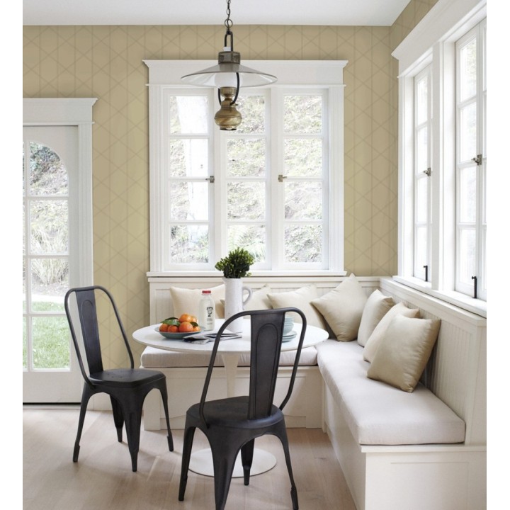 Papel pintado de rombos imitación tela cosida beige oscuro - Derek 682416