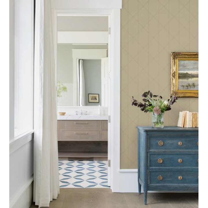 Papel pintado de rombos imitación tela cosida beige oscuro - Derek 682416