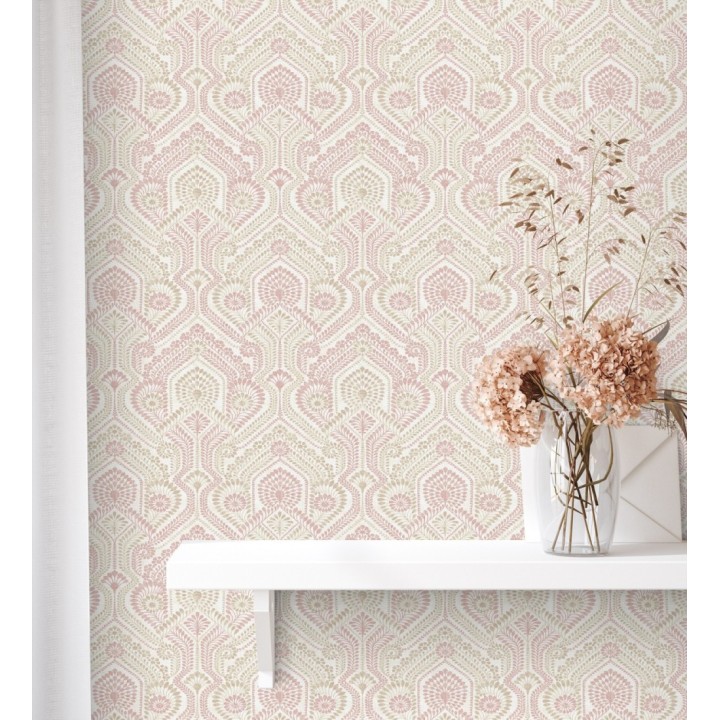 Papel pintado damascos estilo étnico beige y rosa - Qatari Princess 682419