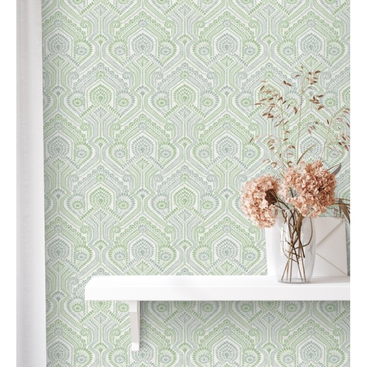 Papel pintado damascos estilo étnico verde y gris - Qatari Princess 682420