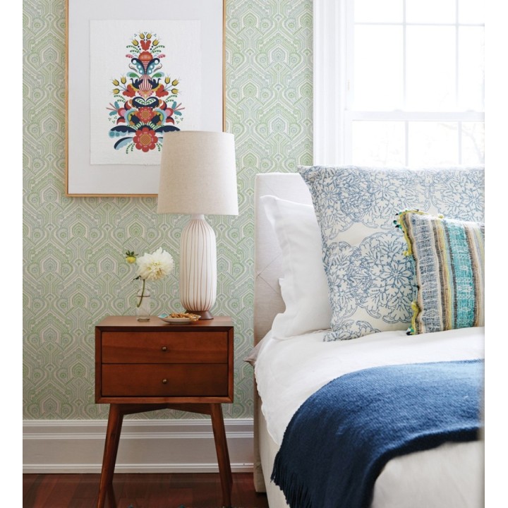 Papel pintado damascos estilo étnico verde y gris - Qatari Princess 682420