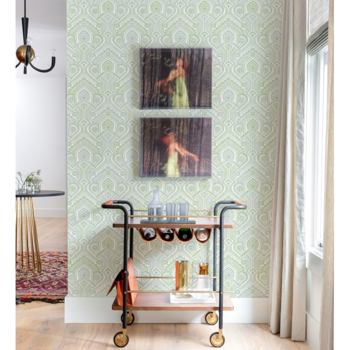 Papel pintado damascos estilo étnico verde y gris - Qatari Princess 682420