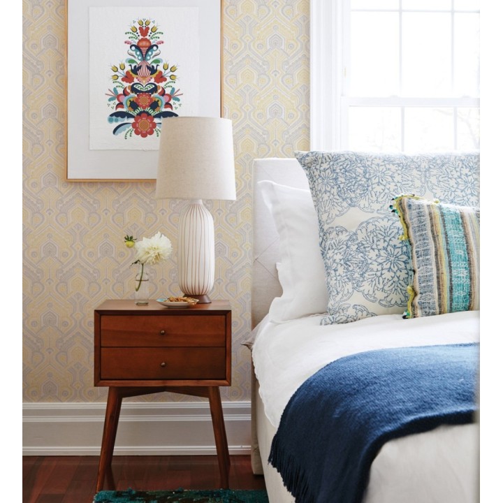 Papel pintado damascos estilo étnico amarillo y gris - Qatari Princess 682421