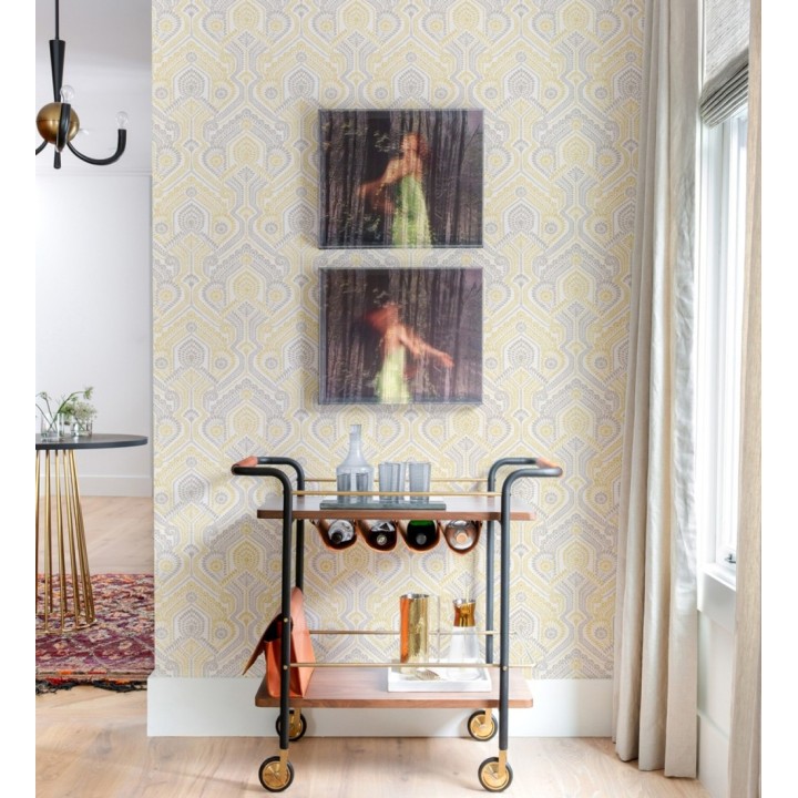 Papel pintado damascos estilo étnico amarillo y gris - Qatari Princess 682421